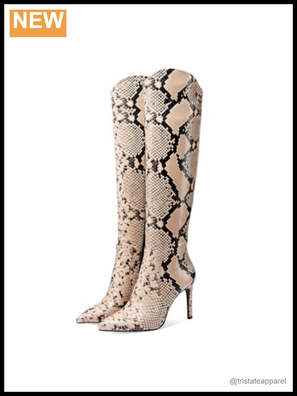 Snakeskin Knee High Boots Women Stiletto High Heel Python Print Pointed Toe
